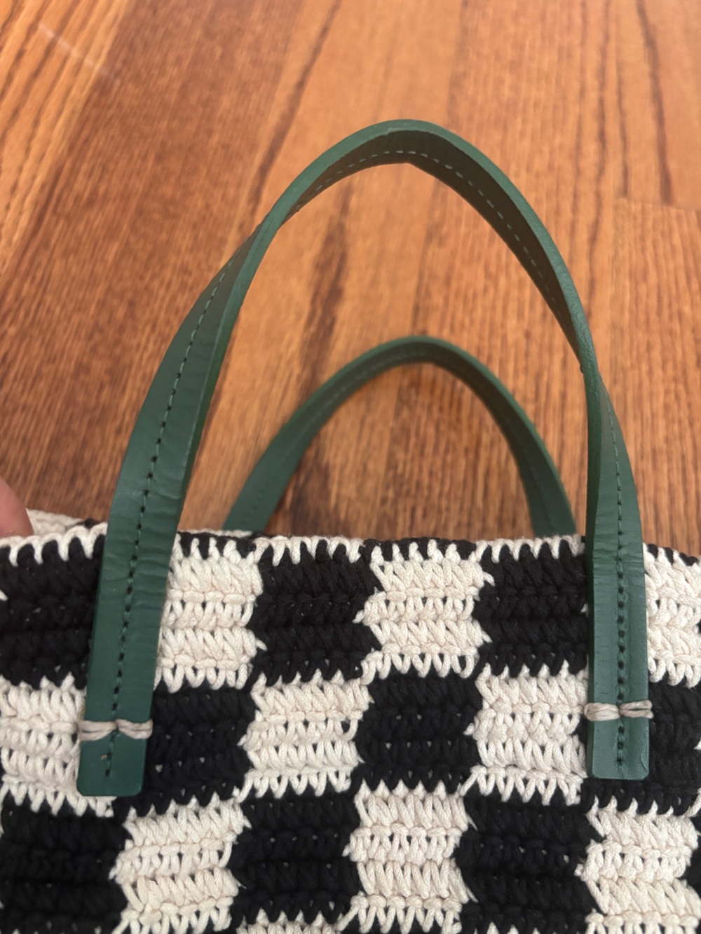 Clare V. Checkerboard Crochet Tote Bag Black Cream - Picture 8 of 8